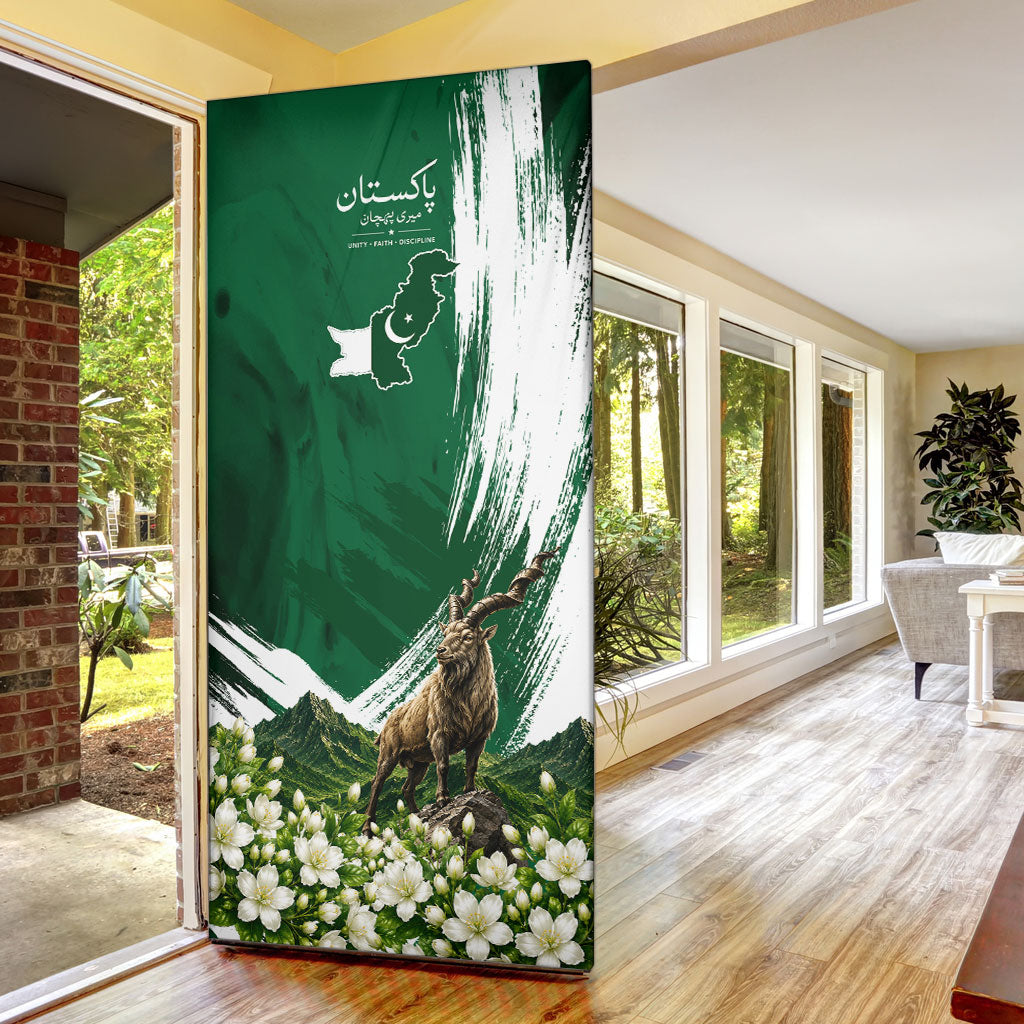 Pakistan Independence Day August 14 Door Cover Patriotic Markhor Heritage Landmarks And Jasmine