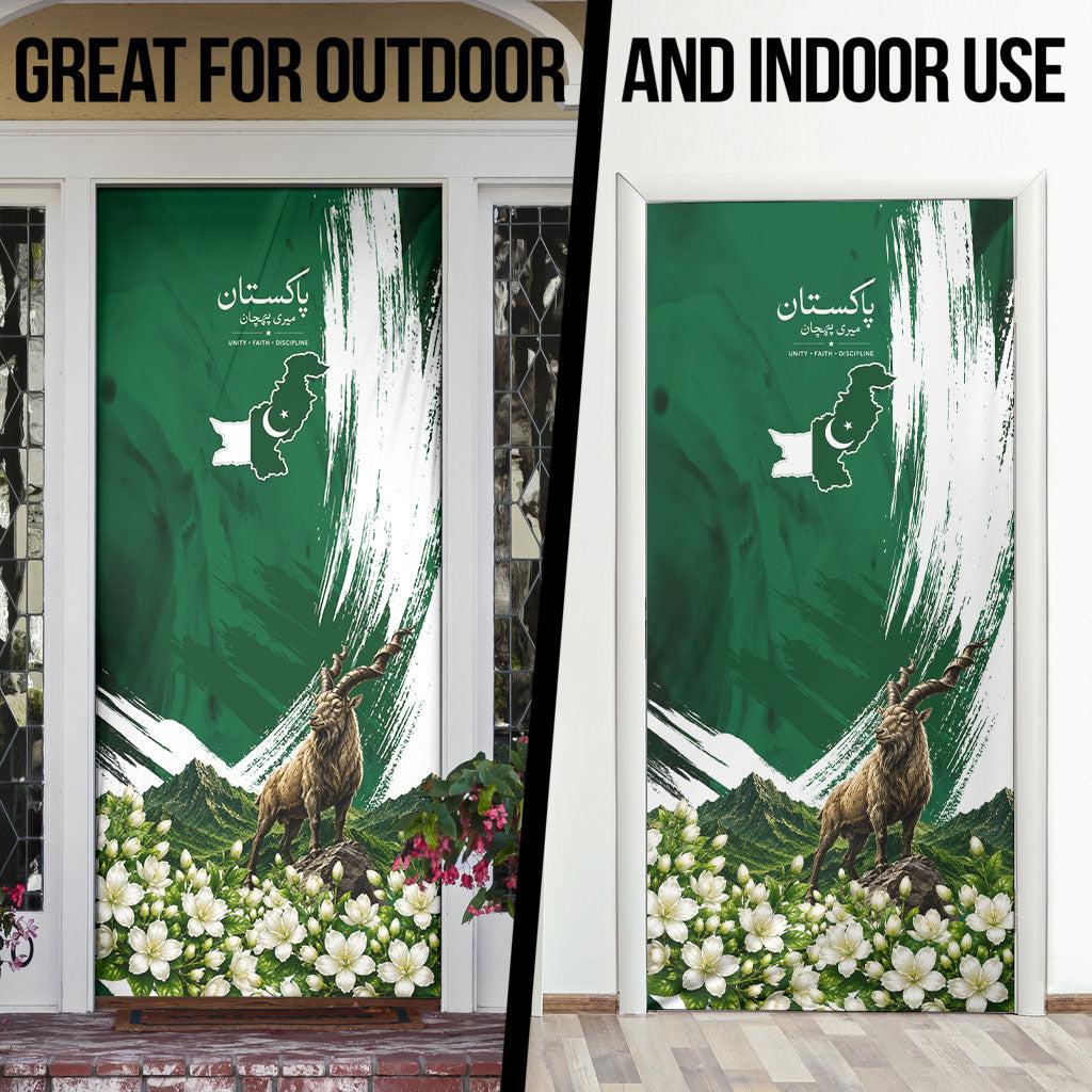 Pakistan Independence Day August 14 Door Cover Patriotic Markhor Heritage Landmarks And Jasmine