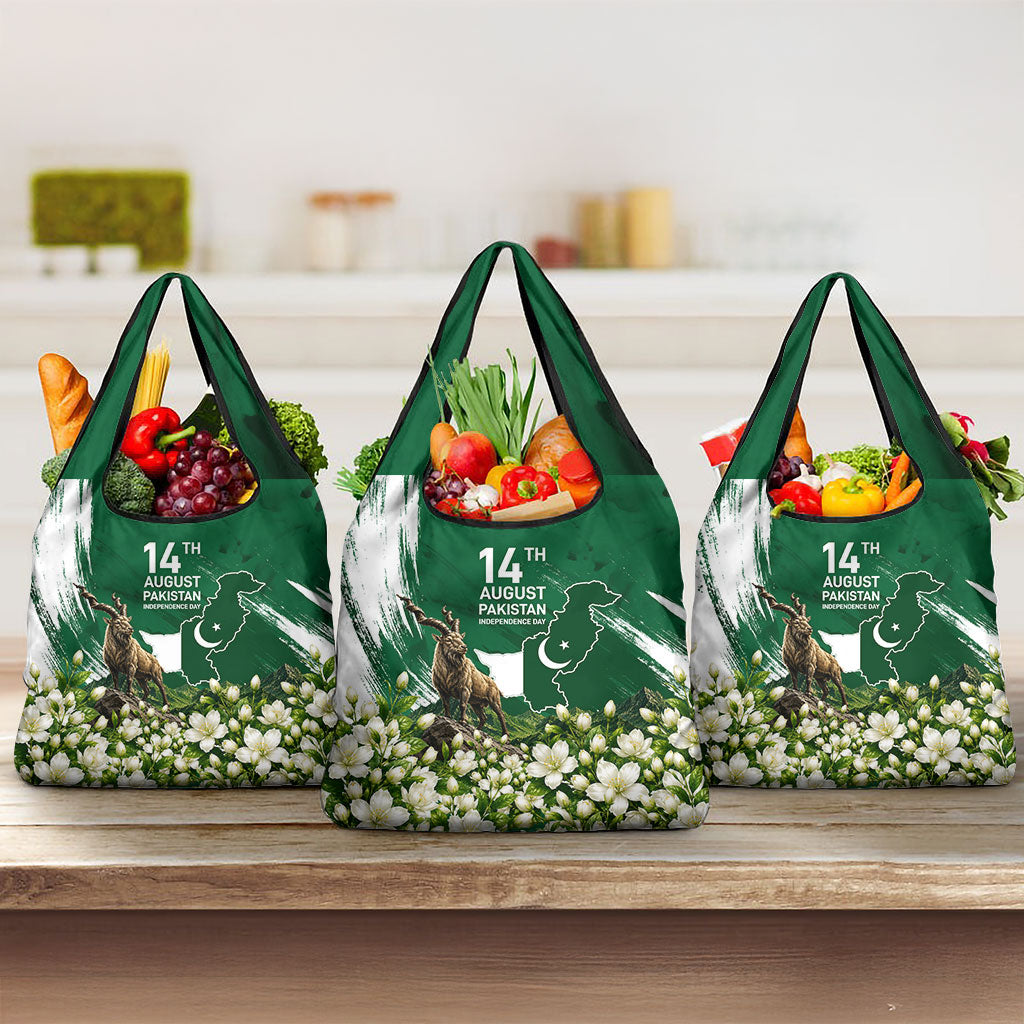 Pakistan Independence Day August 14 Grocery Bag Patriotic Markhor Heritage Landmarks And Jasmine