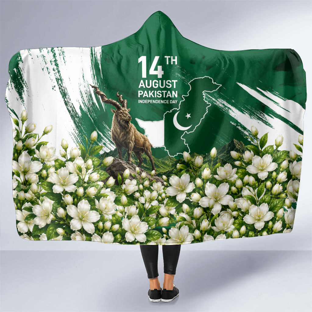 Pakistan Independence Day August 14 Hooded Blanket Patriotic Markhor Heritage Landmarks And Jasmine
