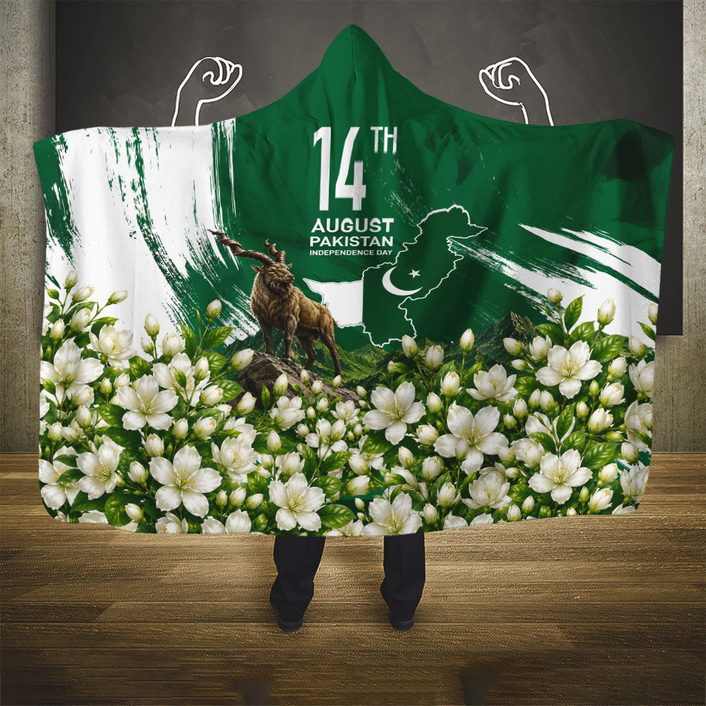 Pakistan Independence Day August 14 Hooded Blanket Patriotic Markhor Heritage Landmarks And Jasmine