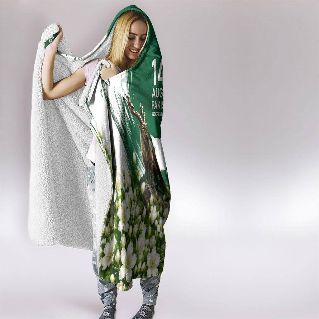 Pakistan Independence Day August 14 Hooded Blanket Patriotic Markhor Heritage Landmarks And Jasmine