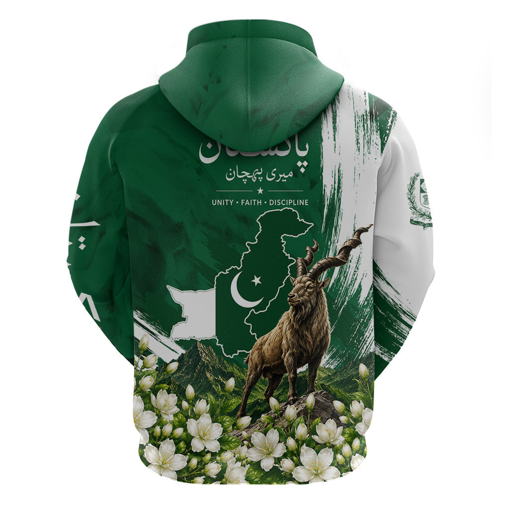 Pakistan Independence Day August 14 Hoodie Patriotic Markhor Heritage Landmarks And Jasmine