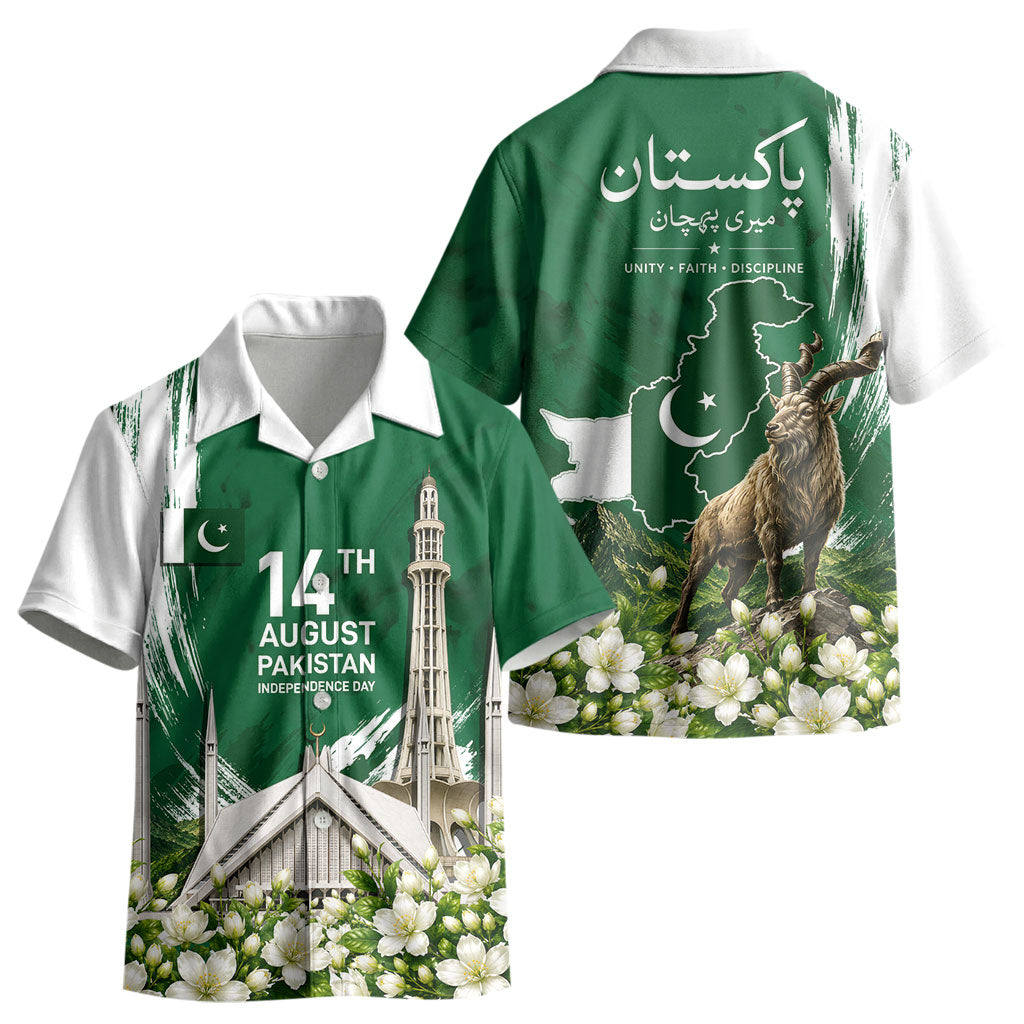 Pakistan Independence Day August 14 Kid Hawaiian Shirt Patriotic Markhor Heritage Landmarks And Jasmine