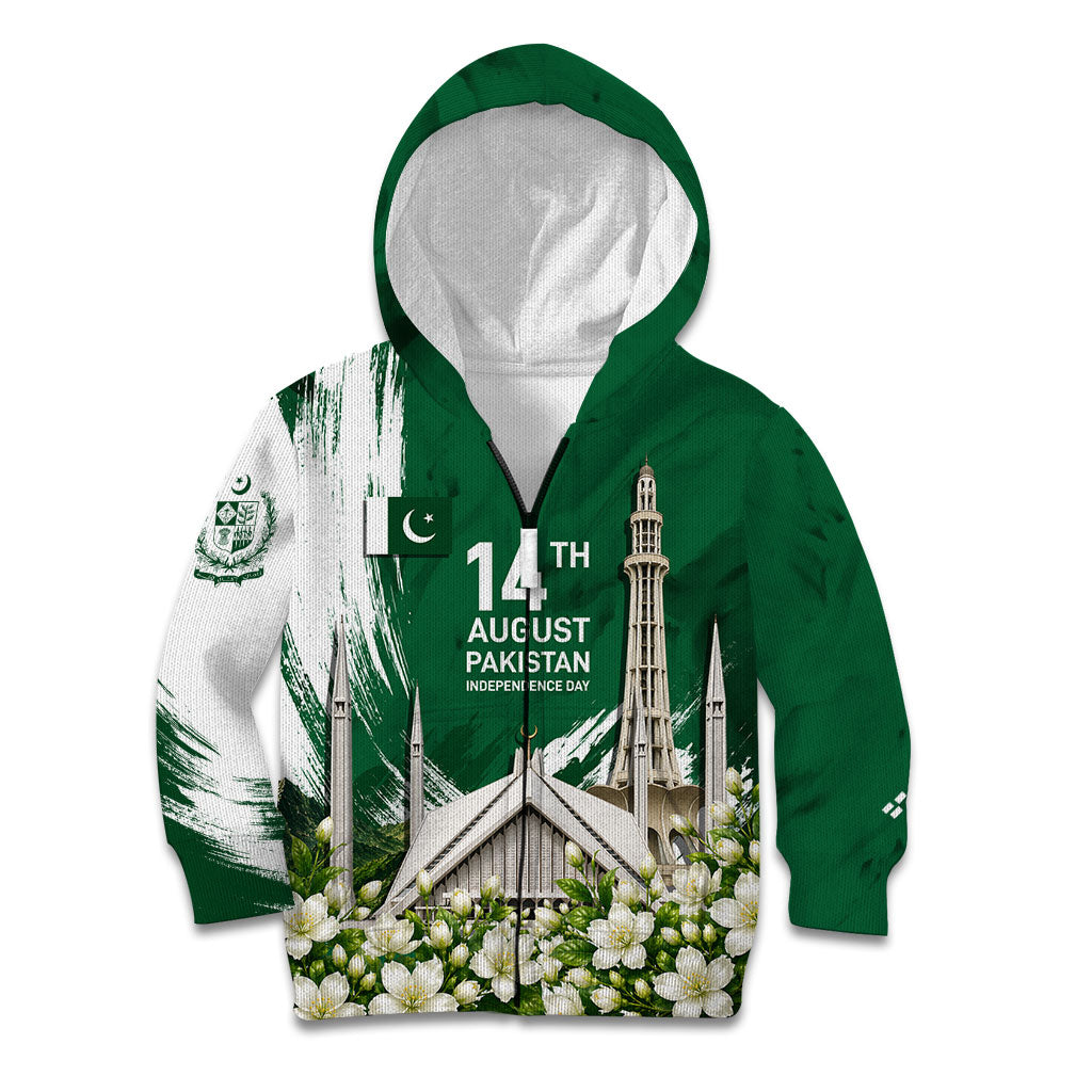 Pakistan Independence Day August 14 Kid Hoodie Patriotic Markhor Heritage Landmarks And Jasmine