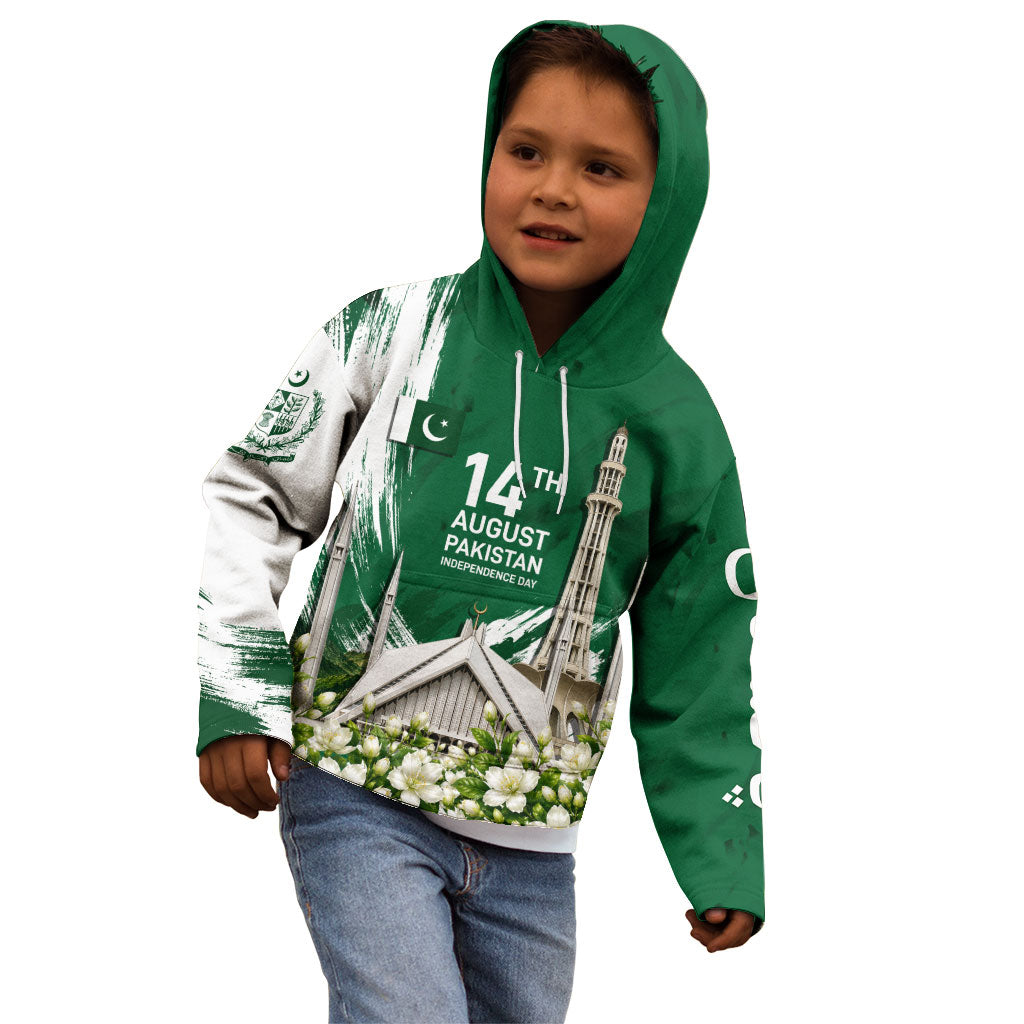 Pakistan Independence Day August 14 Kid Hoodie Patriotic Markhor Heritage Landmarks And Jasmine