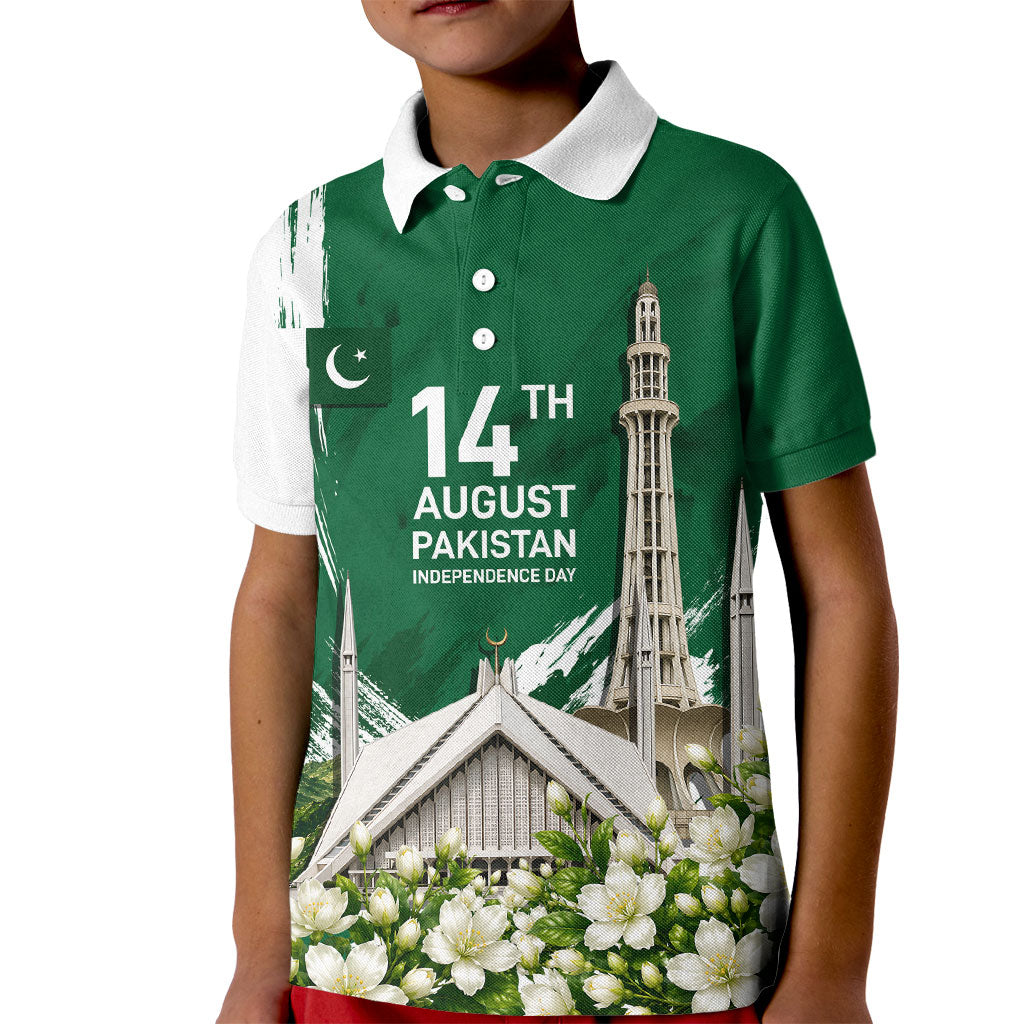 Pakistan Independence Day August 14 Kid Polo Shirt Patriotic Markhor Heritage Landmarks And Jasmine