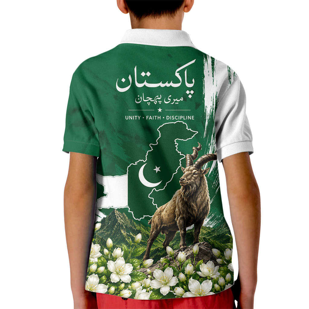 Pakistan Independence Day August 14 Kid Polo Shirt Patriotic Markhor Heritage Landmarks And Jasmine