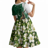Pakistan Independence Day August 14 Kid Short Sleeve Dress Patriotic Markhor Heritage Landmarks And Jasmine