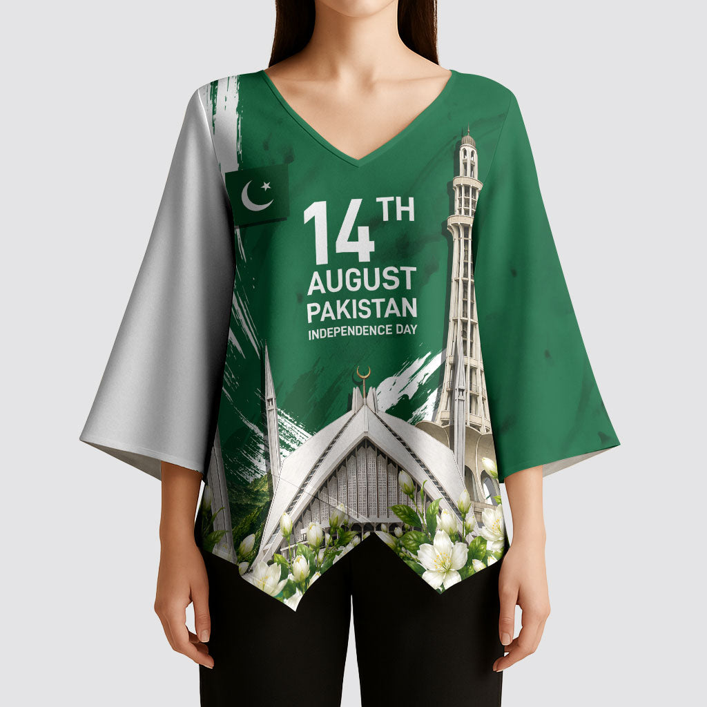 Pakistan Independence Day August 14 Kimono Sleeve Blouse Patriotic Markhor Heritage Landmarks And Jasmine