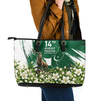 Pakistan Independence Day August 14 Leather Tote Bag Patriotic Markhor Heritage Landmarks And Jasmine