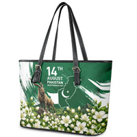 Pakistan Independence Day August 14 Leather Tote Bag Patriotic Markhor Heritage Landmarks And Jasmine