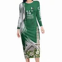 Pakistan Independence Day August 14 Long Sleeve Bodycon Dress Patriotic Markhor Heritage Landmarks And Jasmine