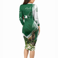 Pakistan Independence Day August 14 Long Sleeve Bodycon Dress Patriotic Markhor Heritage Landmarks And Jasmine