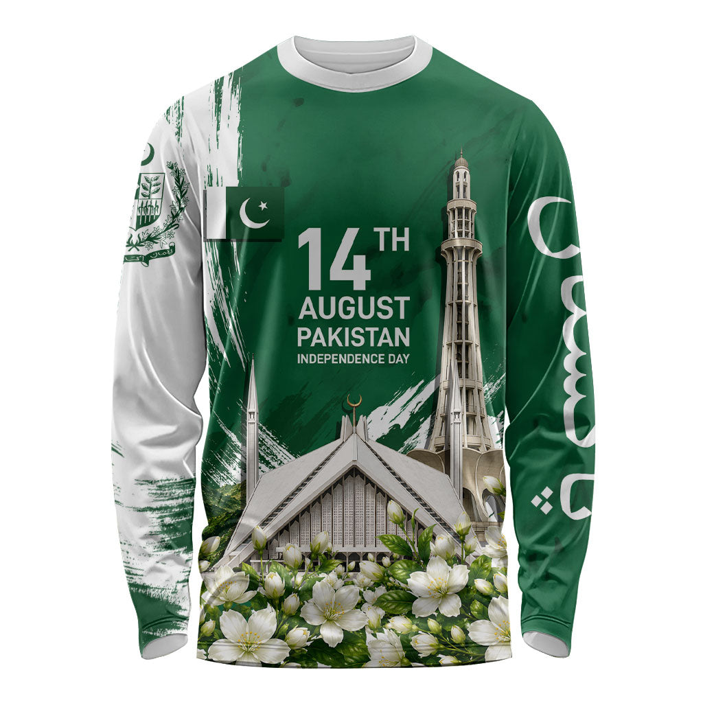 Pakistan Independence Day August 14 Long Sleeve Shirt Patriotic Markhor Heritage Landmarks And Jasmine