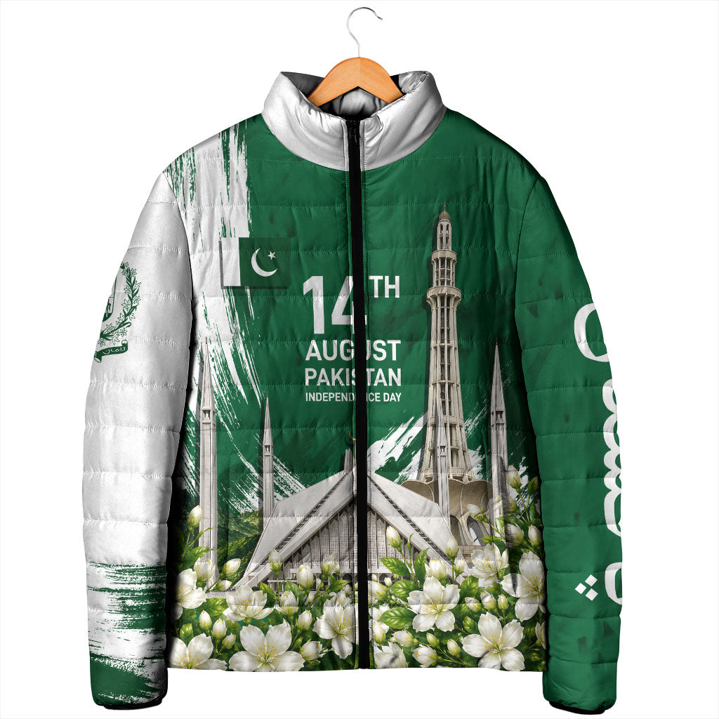 Pakistan Independence Day August 14 Padded Jacket Patriotic Markhor Heritage Landmarks And Jasmine