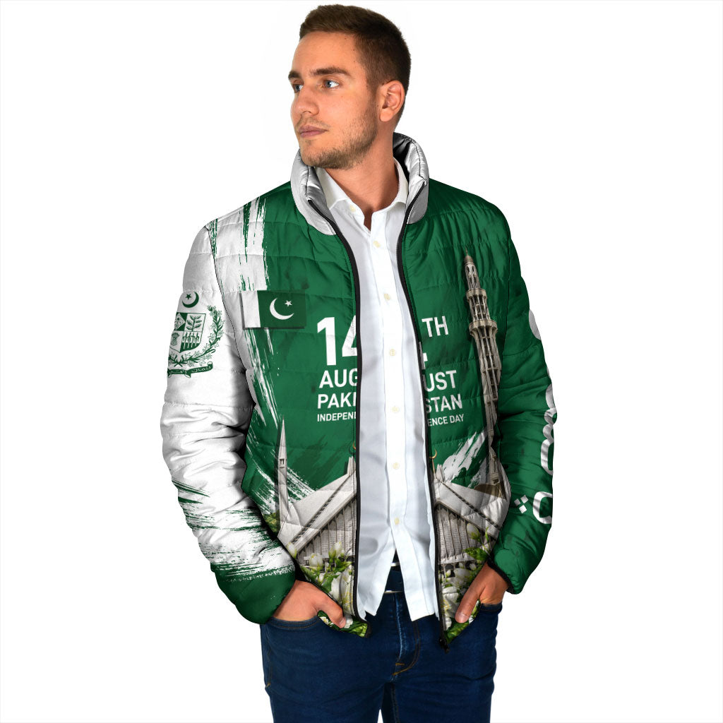 Pakistan Independence Day August 14 Padded Jacket Patriotic Markhor Heritage Landmarks And Jasmine