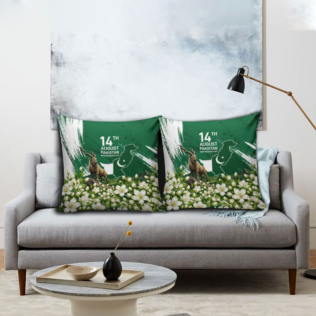Pakistan Independence Day August 14 Pillow Cover Patriotic Markhor Heritage Landmarks And Jasmine