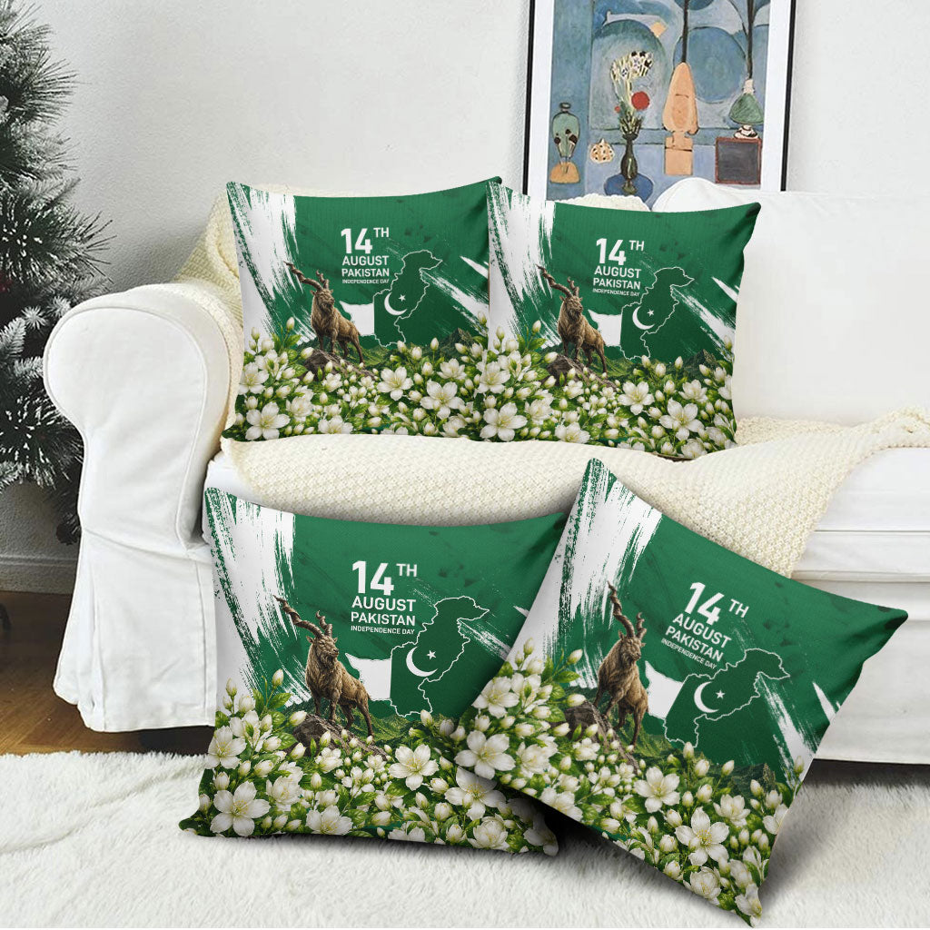 Pakistan Independence Day August 14 Pillow Cover Patriotic Markhor Heritage Landmarks And Jasmine