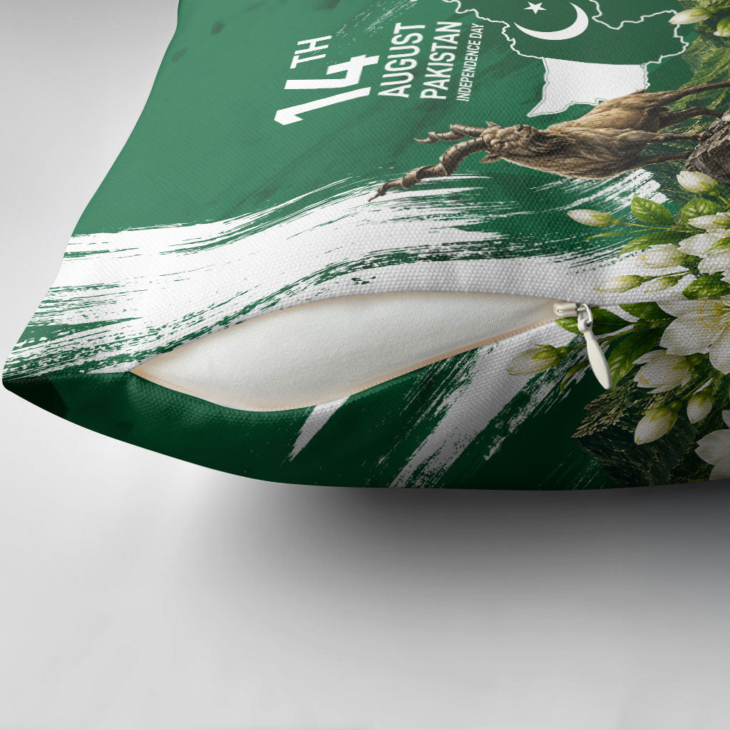 Pakistan Independence Day August 14 Pillow Cover Patriotic Markhor Heritage Landmarks And Jasmine