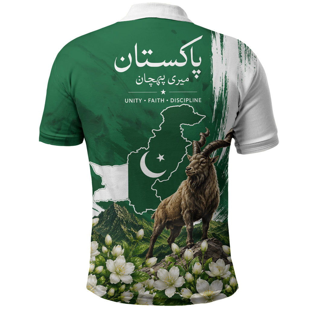 Pakistan Independence Day August 14 Polo Shirt Patriotic Markhor Heritage Landmarks And Jasmine