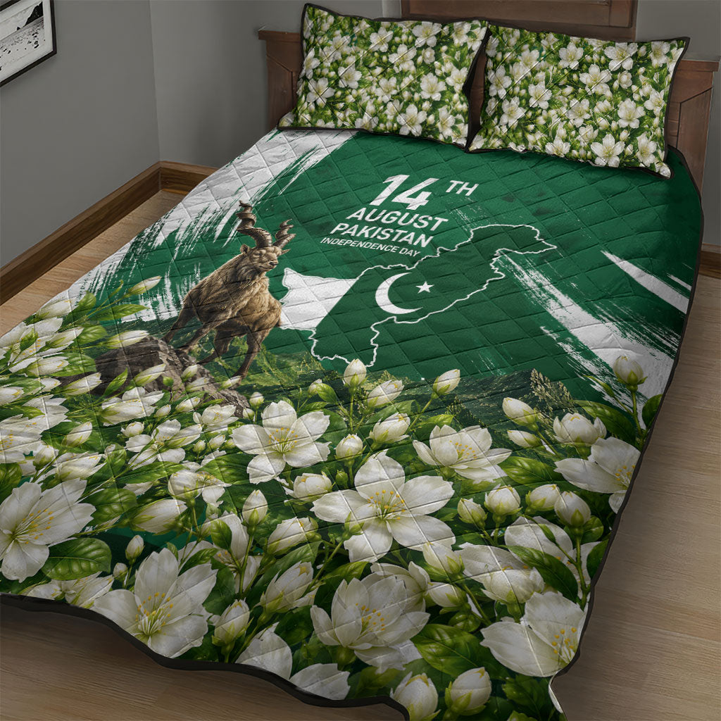 Pakistan Independence Day August 14 Quilt Bed Set Patriotic Markhor Heritage Landmarks And Jasmine