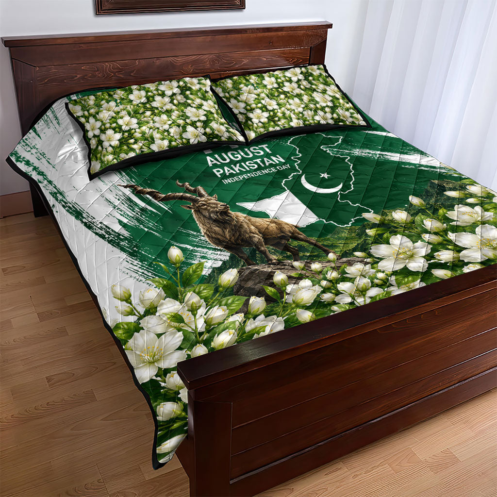 Pakistan Independence Day August 14 Quilt Bed Set Patriotic Markhor Heritage Landmarks And Jasmine