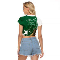 Pakistan Independence Day August 14 Raglan Cropped T Shirt Patriotic Markhor Heritage Landmarks And Jasmine