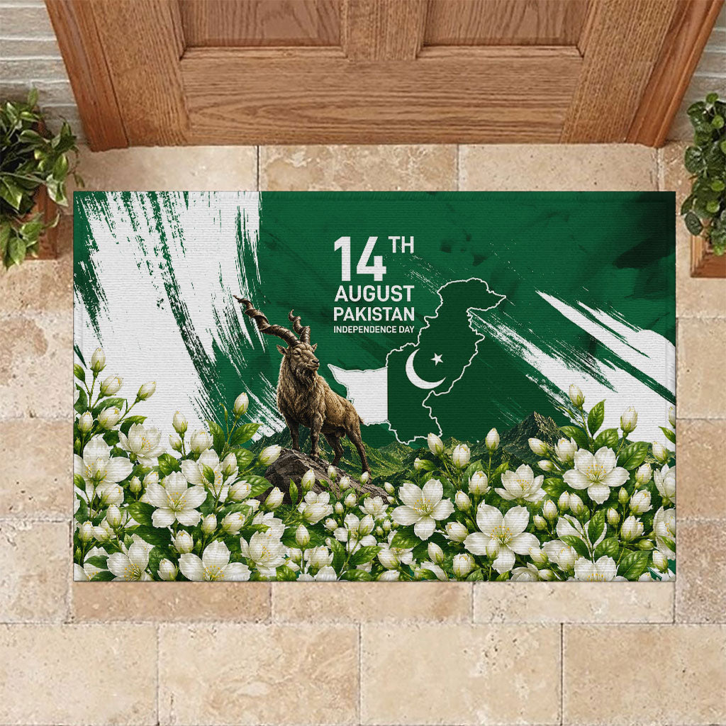 Pakistan Independence Day August 14 Rubber Doormat Patriotic Markhor Heritage Landmarks And Jasmine
