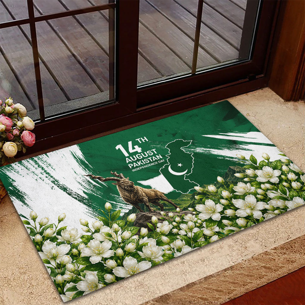 Pakistan Independence Day August 14 Rubber Doormat Patriotic Markhor Heritage Landmarks And Jasmine