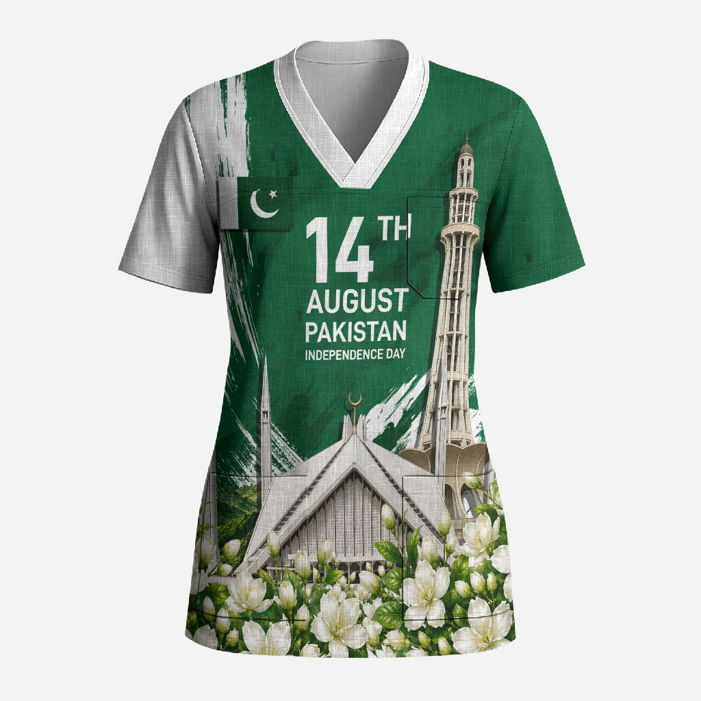 Pakistan Independence Day August 14 Scrub Top Patriotic Markhor Heritage Landmarks And Jasmine