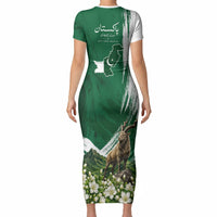 Pakistan Independence Day August 14 Short Sleeve Bodycon Dress Patriotic Markhor Heritage Landmarks And Jasmine