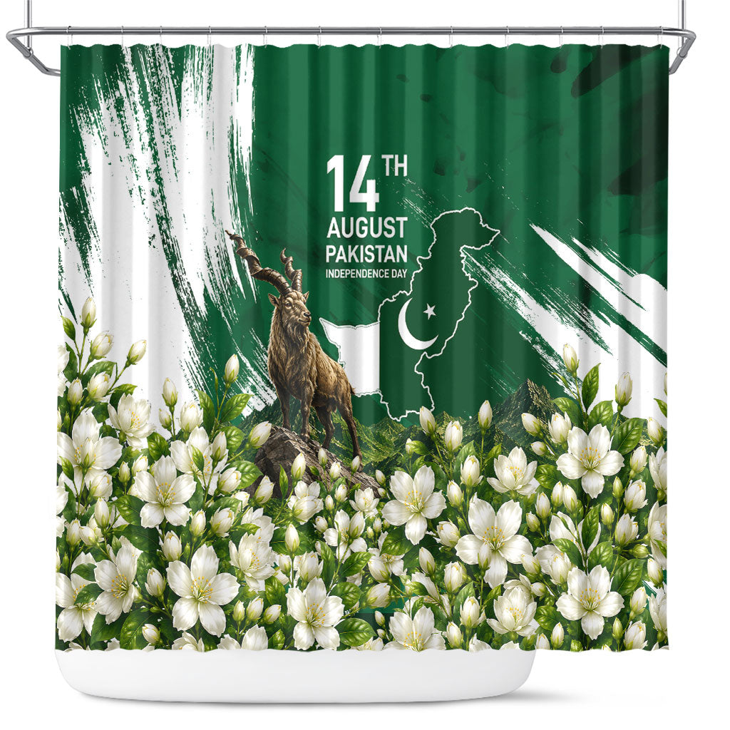 Pakistan Independence Day August 14 Shower Curtain Patriotic Markhor Heritage Landmarks And Jasmine