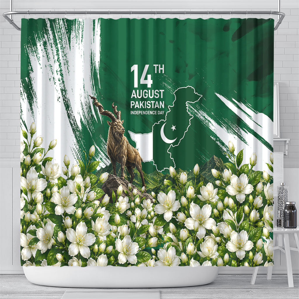 Pakistan Independence Day August 14 Shower Curtain Patriotic Markhor Heritage Landmarks And Jasmine