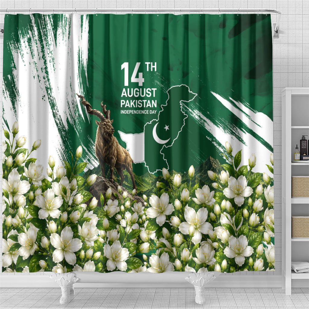 Pakistan Independence Day August 14 Shower Curtain Patriotic Markhor Heritage Landmarks And Jasmine