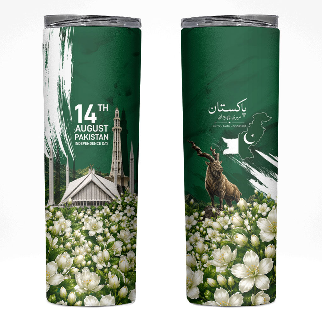 Pakistan Independence Day August 14 Skinny Tumbler Patriotic Markhor Heritage Landmarks And Jasmine