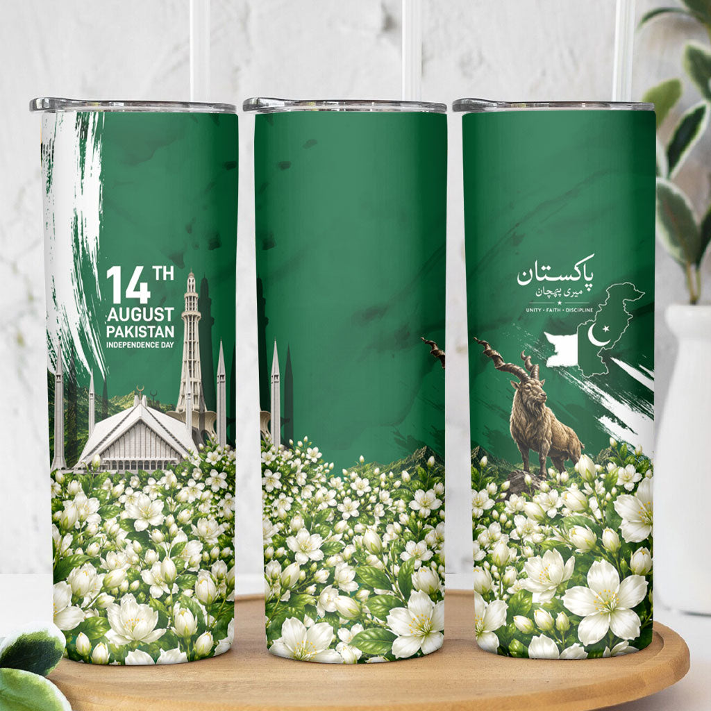 Pakistan Independence Day August 14 Skinny Tumbler Patriotic Markhor Heritage Landmarks And Jasmine