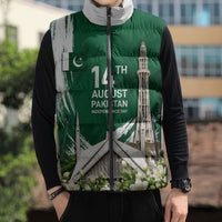 Pakistan Independence Day August 14 Sleeveless Puffer Jacket Patriotic Markhor Heritage Landmarks And Jasmine