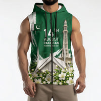 Pakistan Independence Day August 14 Sleeveless Zip Hoodie Patriotic Markhor Heritage Landmarks And Jasmine