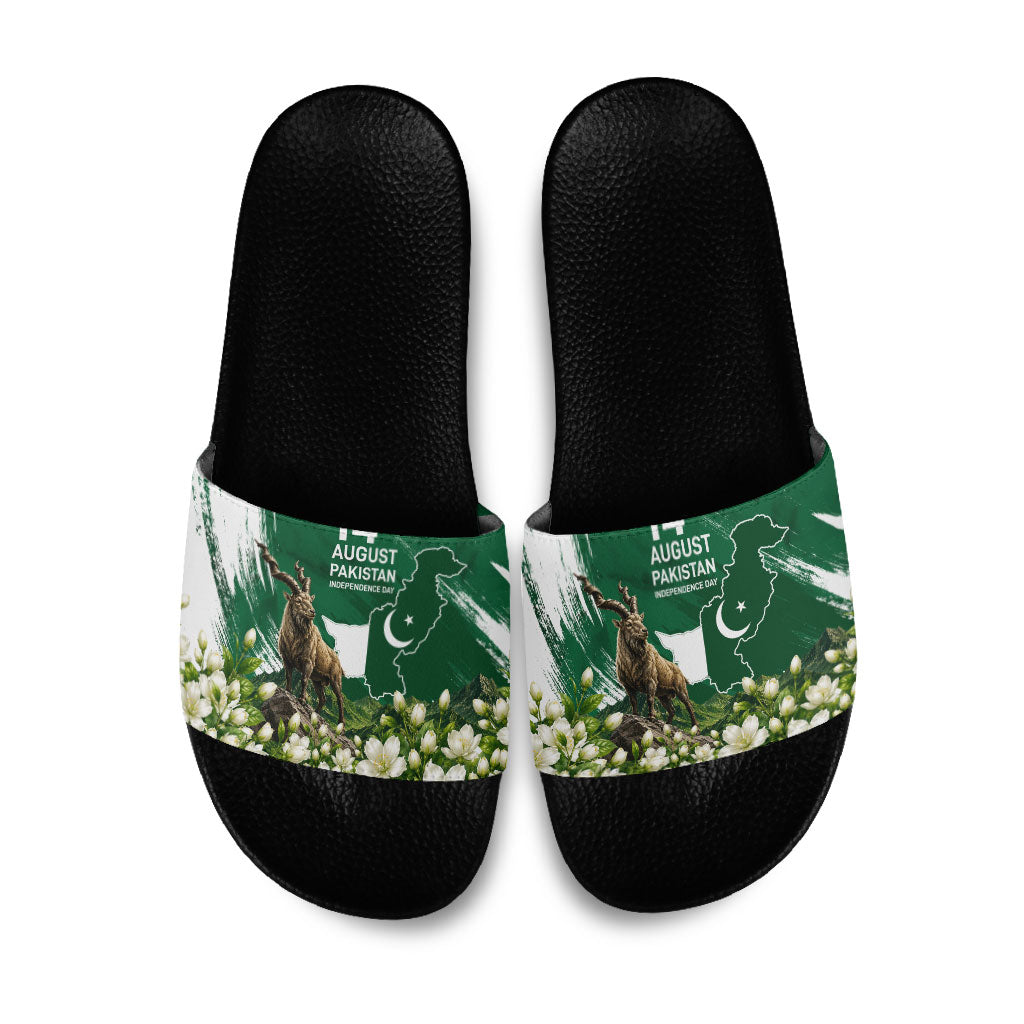 Pakistan Independence Day August 14 Slide Sandals Patriotic Markhor Heritage Landmarks And Jasmine