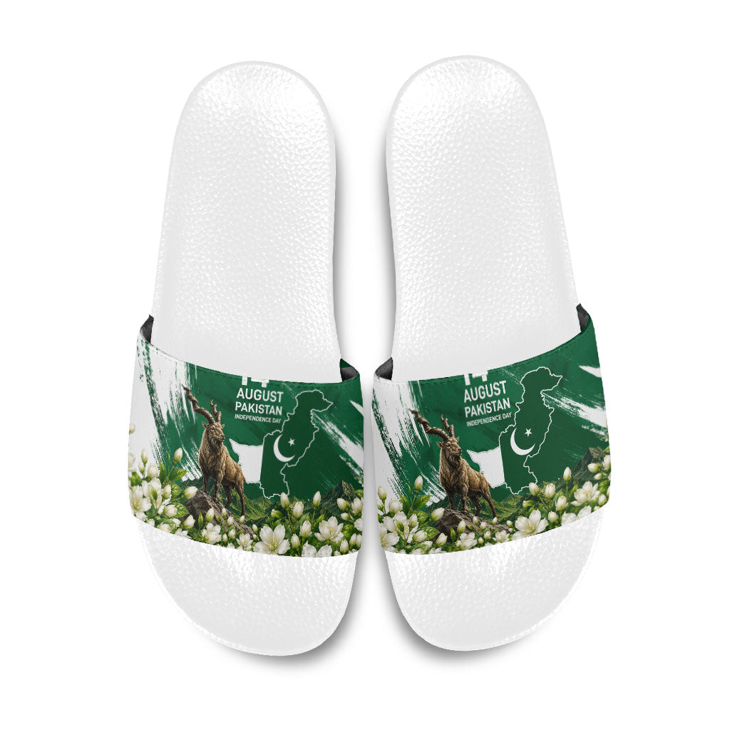 Pakistan Independence Day August 14 Slide Sandals Patriotic Markhor Heritage Landmarks And Jasmine