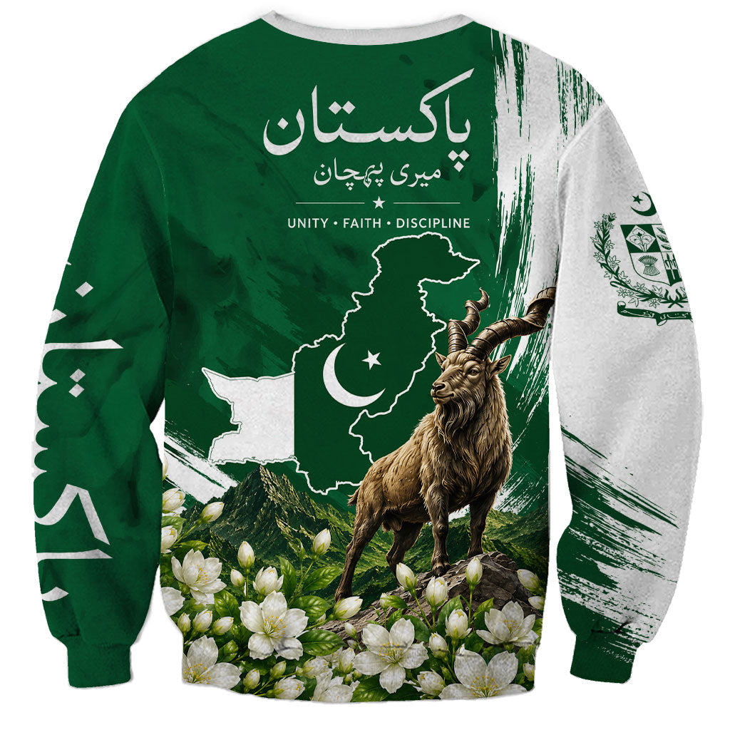 Pakistan Independence Day August 14 Sweatshirt Patriotic Markhor Heritage Landmarks And Jasmine