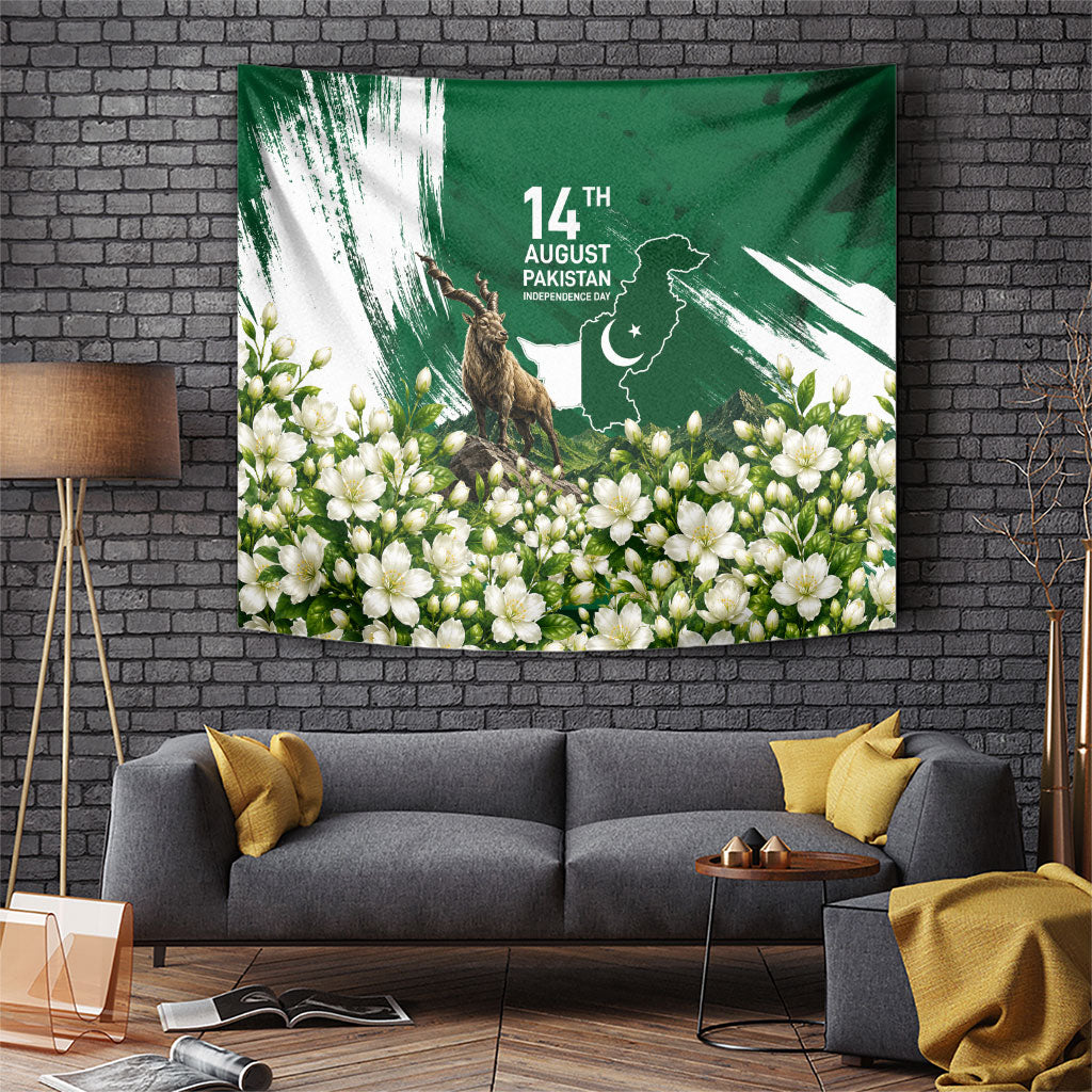 Pakistan Independence Day August 14 Tapestry Patriotic Markhor Heritage Landmarks And Jasmine
