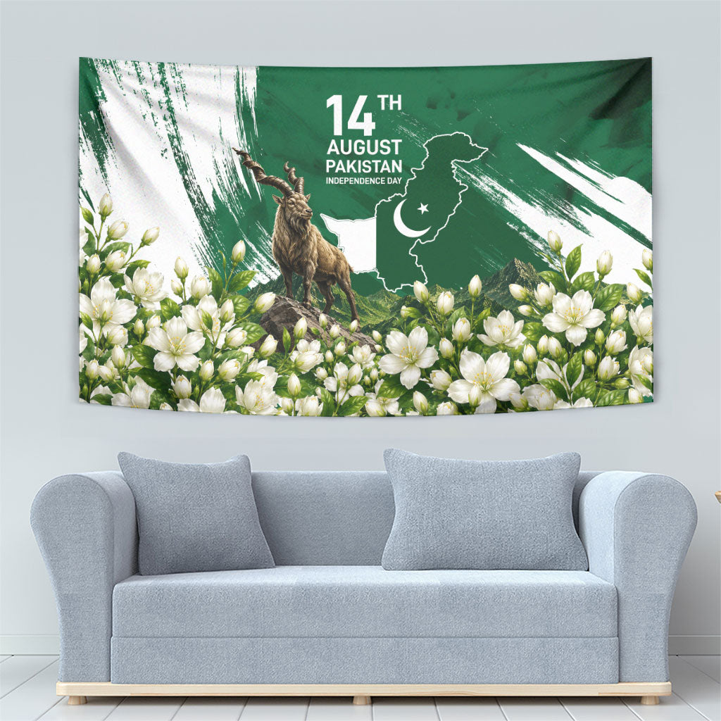 Pakistan Independence Day August 14 Tapestry Patriotic Markhor Heritage Landmarks And Jasmine