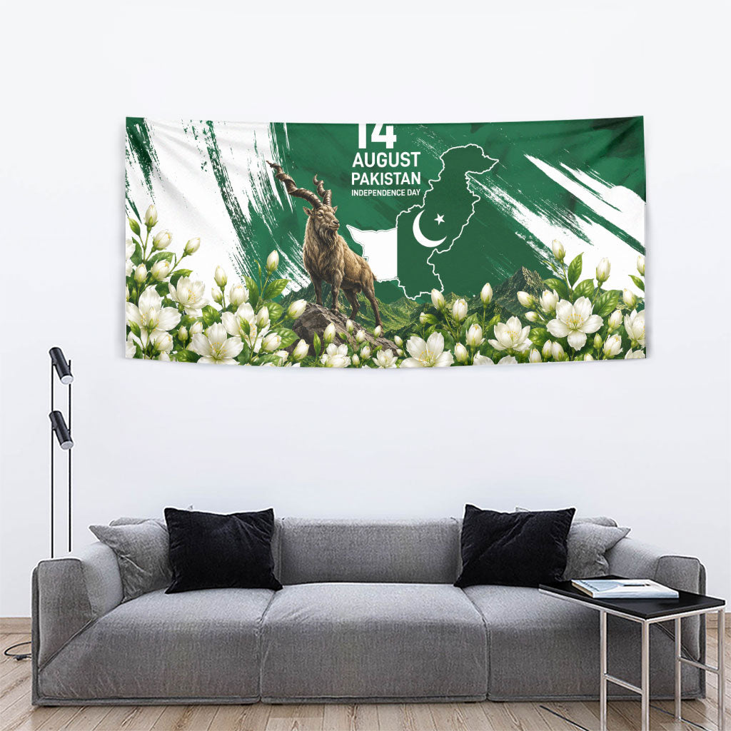 Pakistan Independence Day August 14 Tapestry Patriotic Markhor Heritage Landmarks And Jasmine