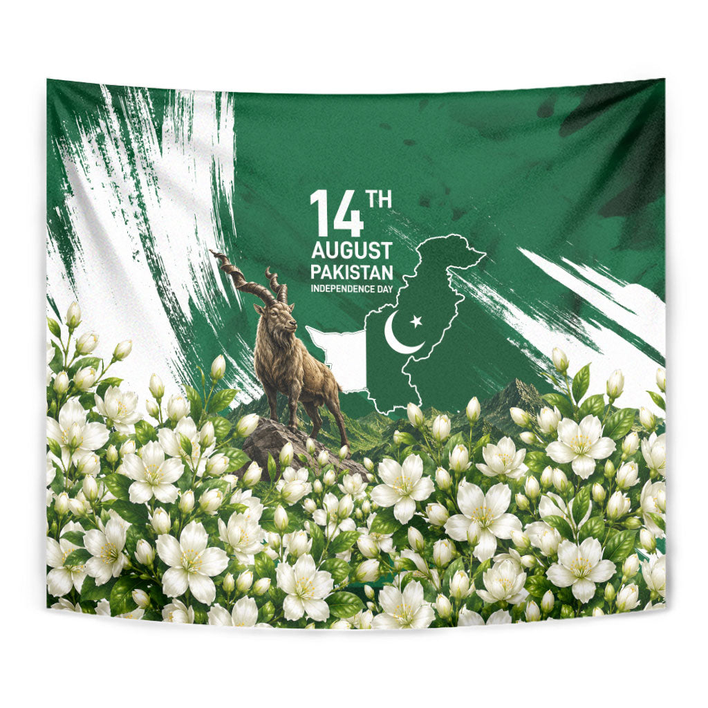 Pakistan Independence Day August 14 Tapestry Patriotic Markhor Heritage Landmarks And Jasmine