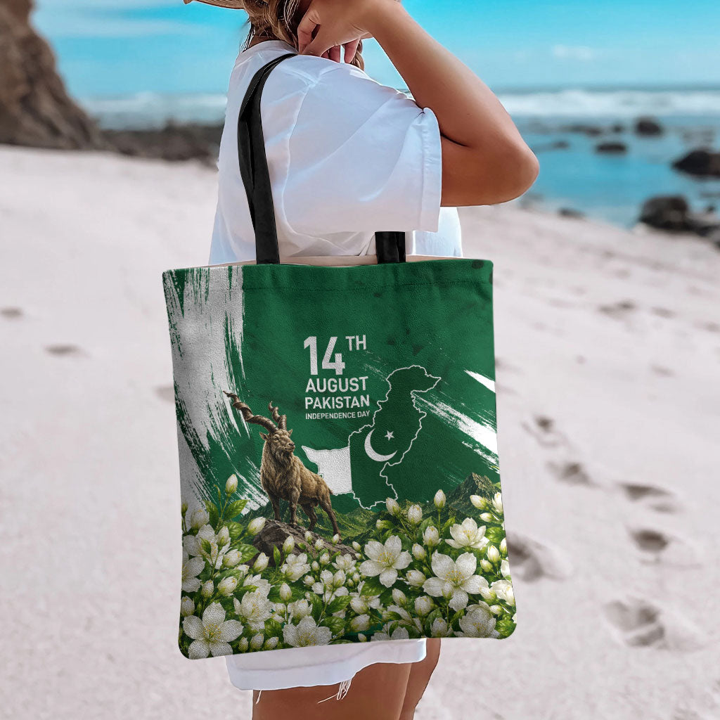 Pakistan Independence Day August 14 Tote Bag Patriotic Markhor Heritage Landmarks And Jasmine