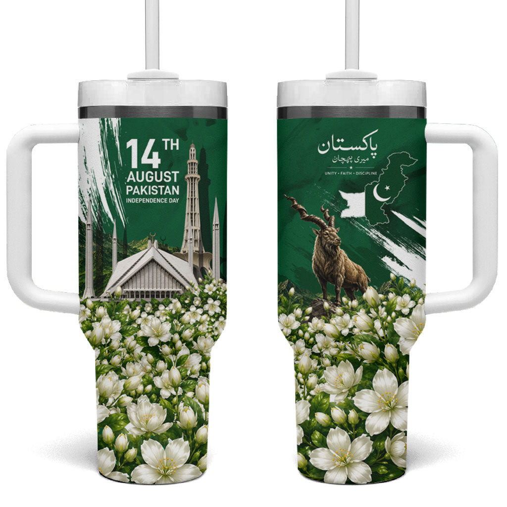 Pakistan Independence Day August 14 Tumbler With Handle Patriotic Markhor Heritage Landmarks And Jasmine