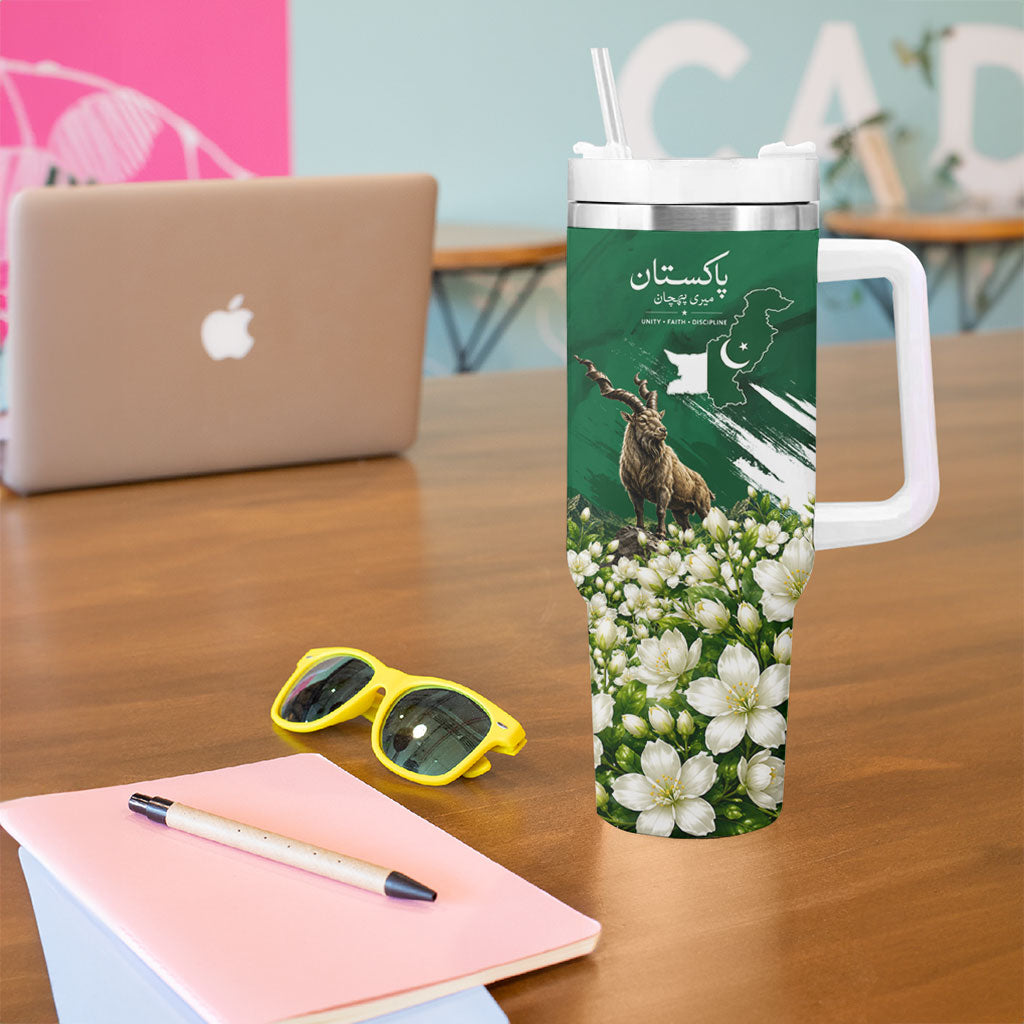 Pakistan Independence Day August 14 Tumbler With Handle Patriotic Markhor Heritage Landmarks And Jasmine