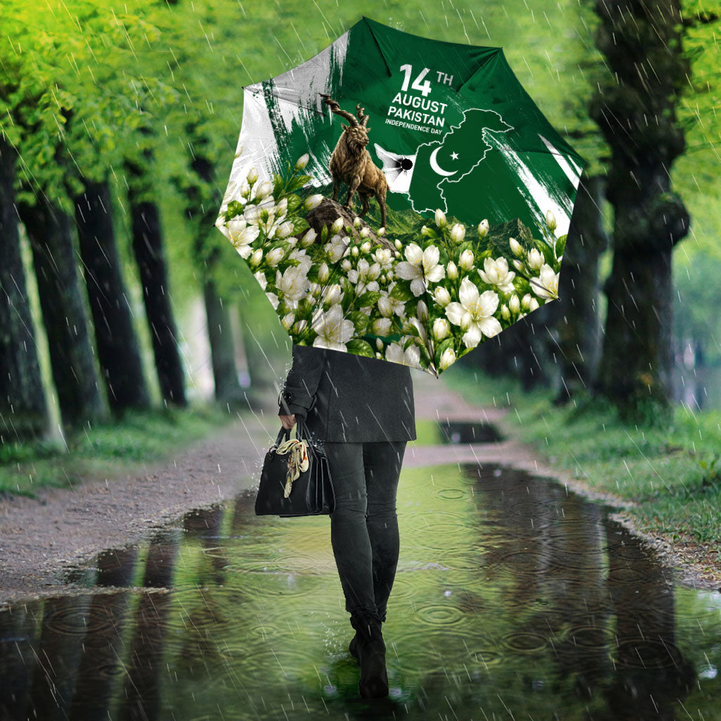 Pakistan Independence Day August 14 Umbrella Patriotic Markhor Heritage Landmarks And Jasmine